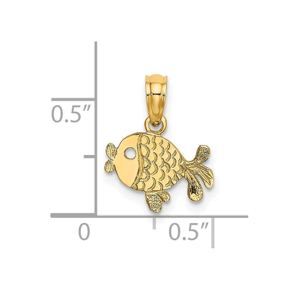 14K Yellow Gold Flat Engraved Playful Fish Charm