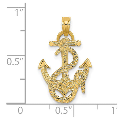 14K Yellow Gold Polished Anchor And Rope Charm