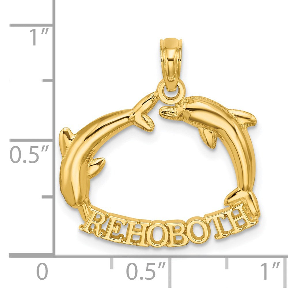 14K Yellow Gold Polished Rehoboth W/ Jumping Dolphins Charm
