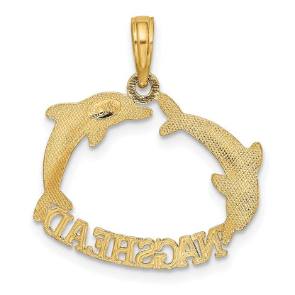 14K Yellow Gold Polished Nags Head W/ Jumping Dolphins Charm