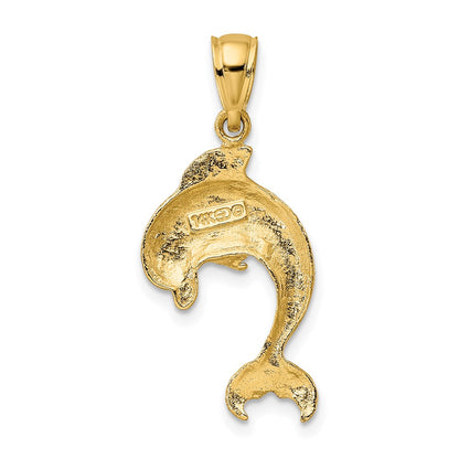14K Yellow Gold Polished Jumping Dolphin Charm
