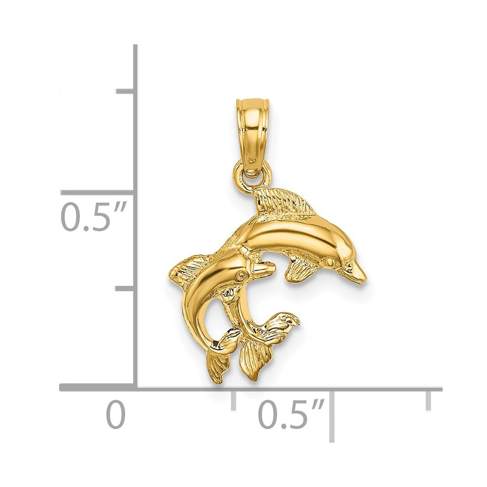 14K Yellow Gold Polished 2-D Mini Double Dolphins Charm