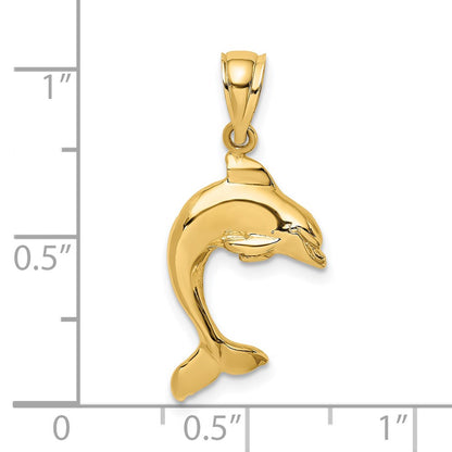 14K Yellow Gold 2-D Polished Dolphin Jumping Charm