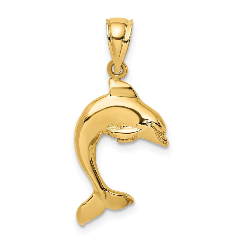 14K Yellow Gold 2-D Polished Dolphin Jumping Charm