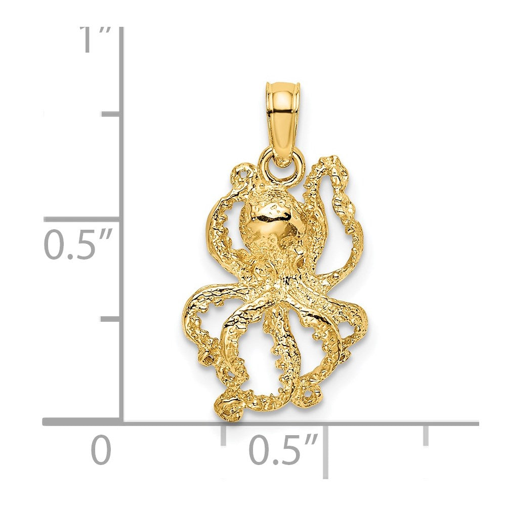 14K Yellow Gold Textured Octopus Charm