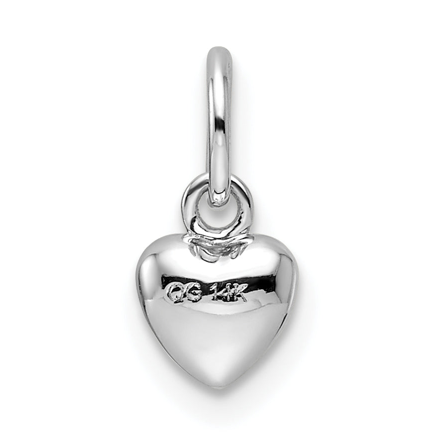 14K White Gold Solid Polished 3D Heart Charm