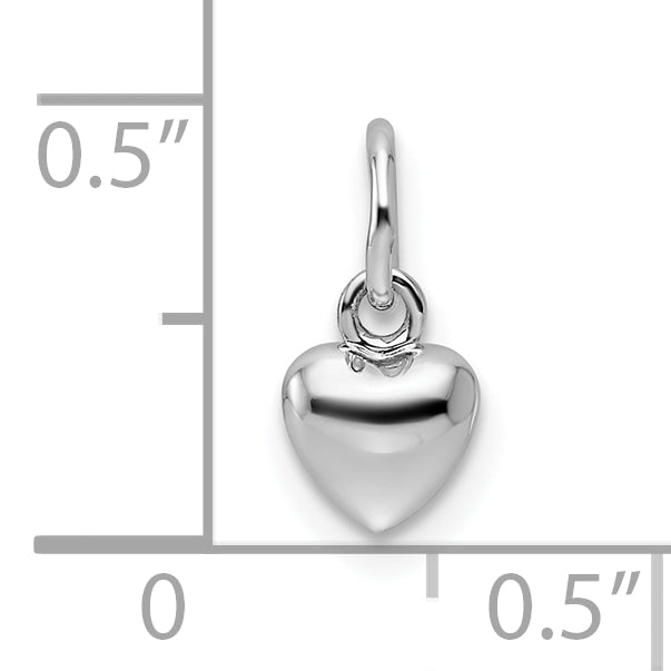 14K White Gold Solid Polished 3D Heart Charm