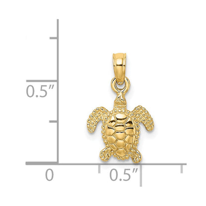 14K Yellow Gold 3-D Mini Sea Turtle Charm