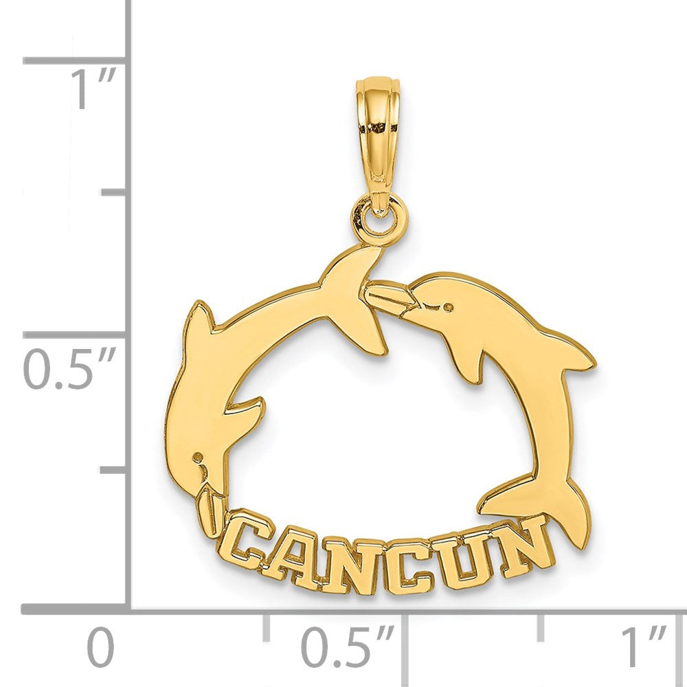 14K Yellow Gold Cancun W/ Double Jumping Dolphin Charm