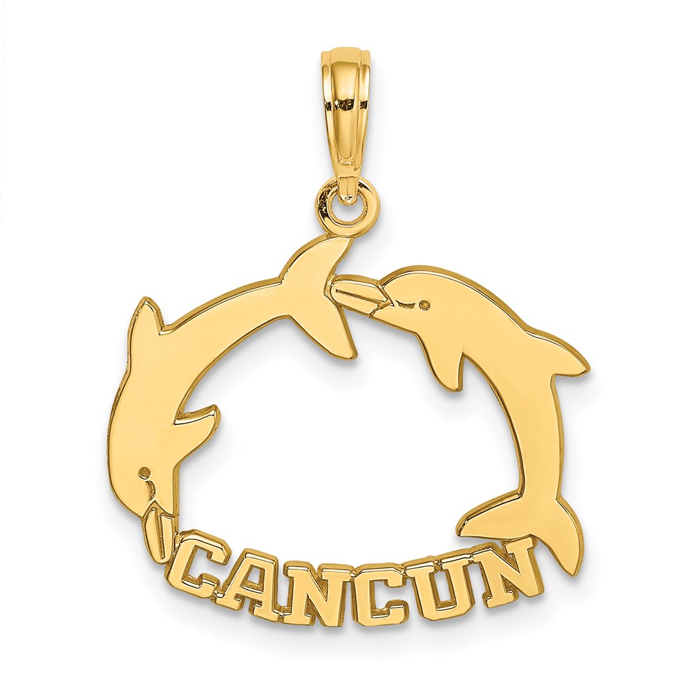 14K Yellow Gold Cancun W/ Double Jumping Dolphin Charm