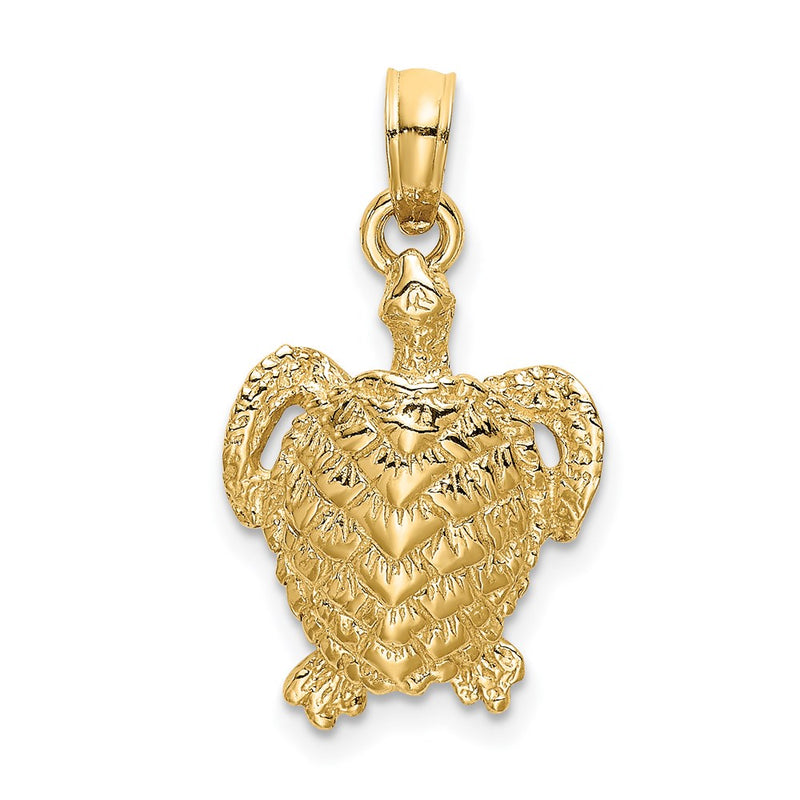 14K Yellow Gold Textured Sea Turtle Charm