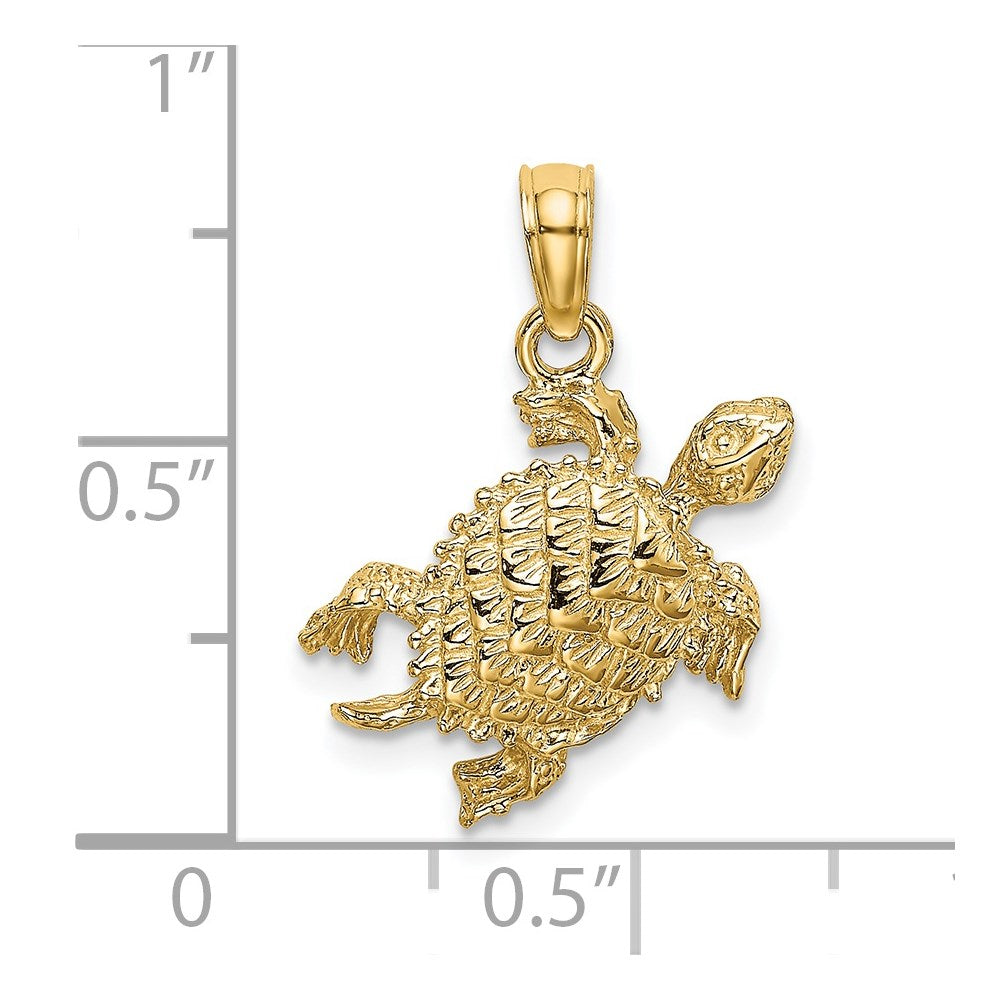 14K Yellow Gold Sea Turtle With Tail Charm