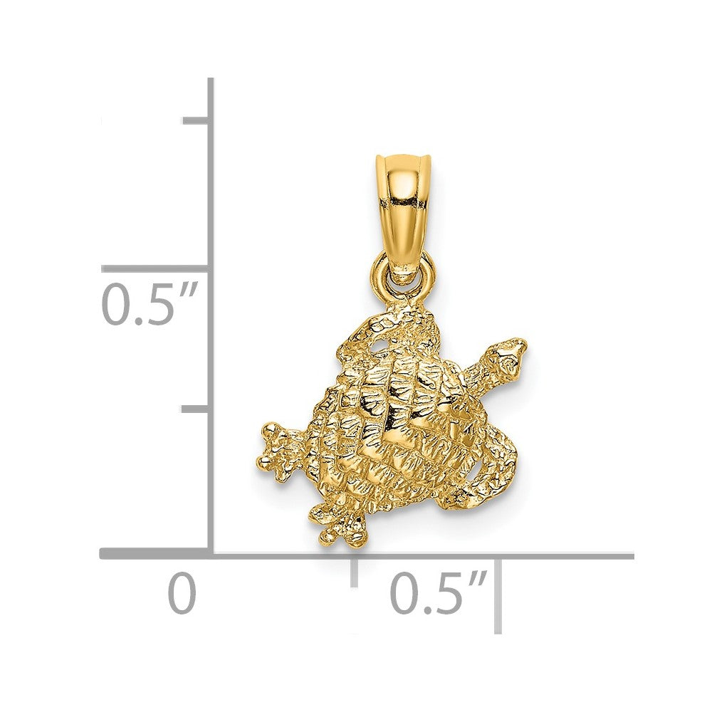 14K Yellow Gold Textured Sea Turtle Charm