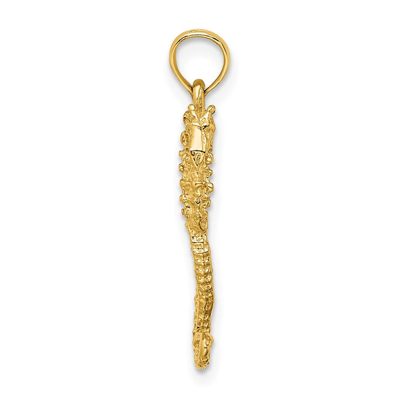 14K Yellow Gold 3-D Textured Seahorse With Tail Charm