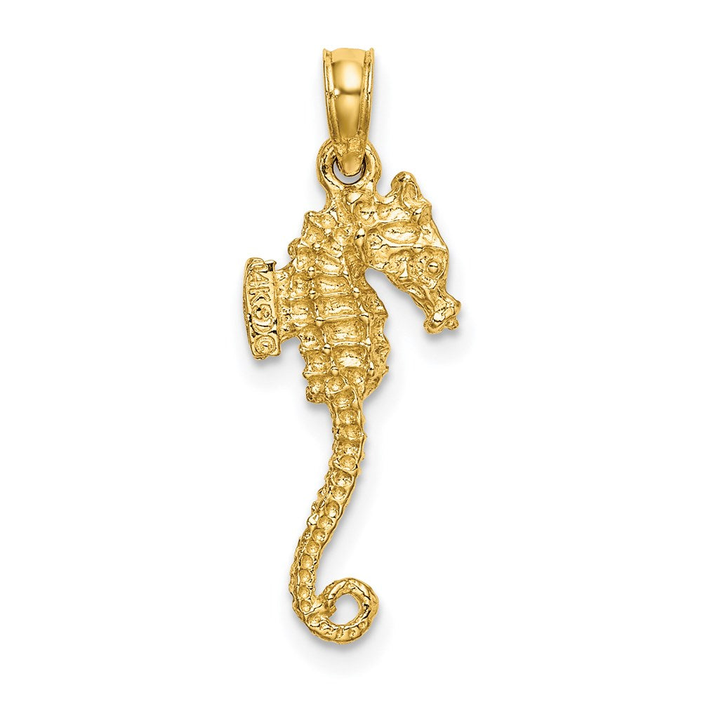 14K Yellow Gold 3-D Textured Seahorse With Tail Charm