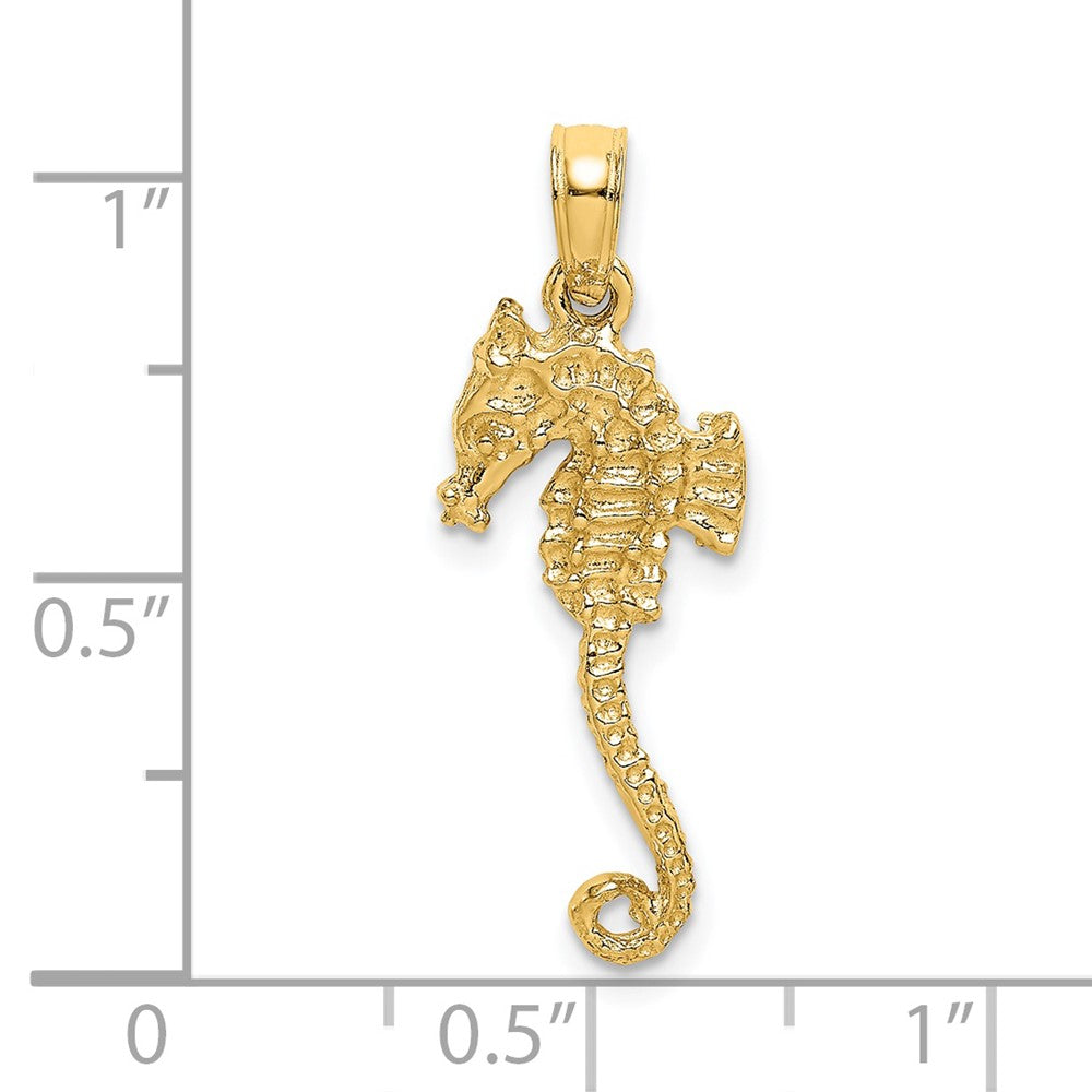 14K Yellow Gold 3-D Textured Seahorse With Tail Charm