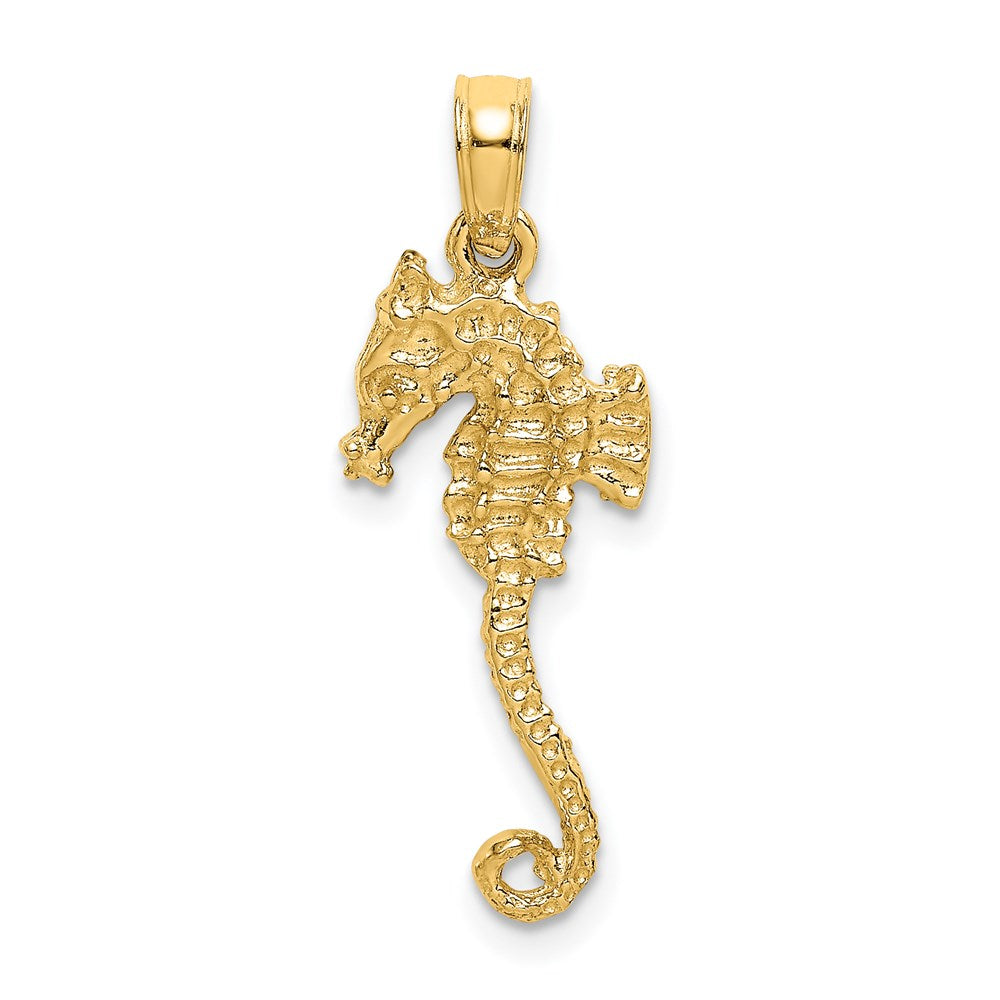 14K Yellow Gold 3-D Textured Seahorse With Tail Charm