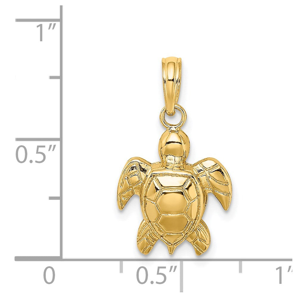 14K Yellow Gold Textured Sea Turtle Charm