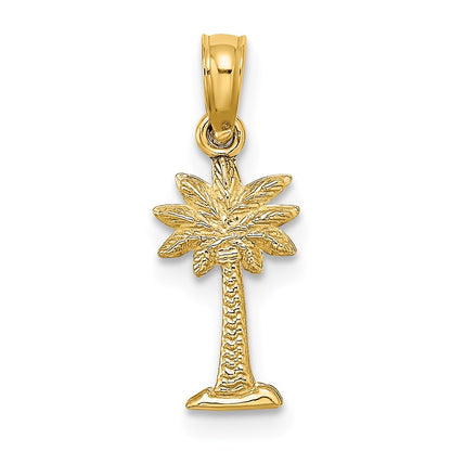 14K Yellow Gold 2-D Textured Mini Palmetto Palm Tree Charm