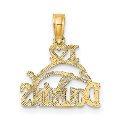 14K Yellow Gold I Heart Dolphins W/ Dolphin Charm
