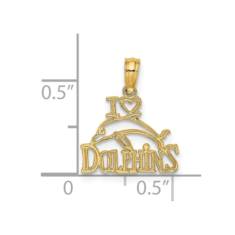 14K Yellow Gold I Heart Dolphins W/ Dolphin Charm