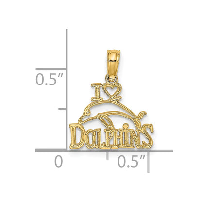 14K Yellow Gold I Heart Dolphins W/ Dolphin Charm