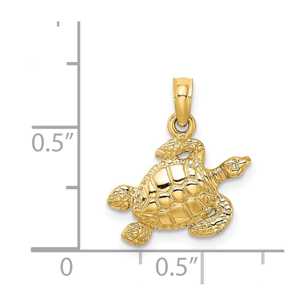 14K Yellow Gold Textured Sea Turtle Charm