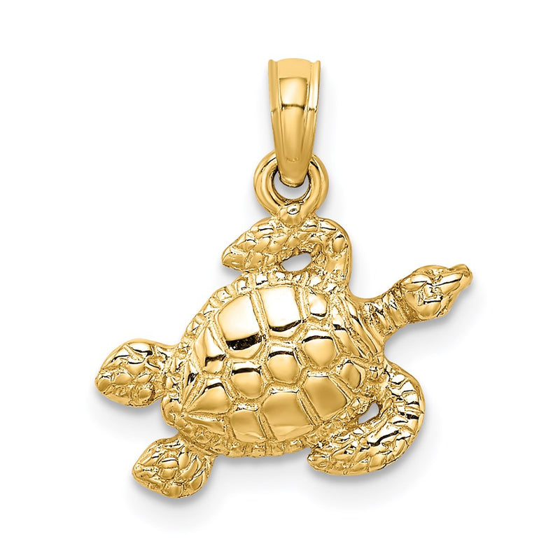 14K Yellow Gold Textured Sea Turtle Charm