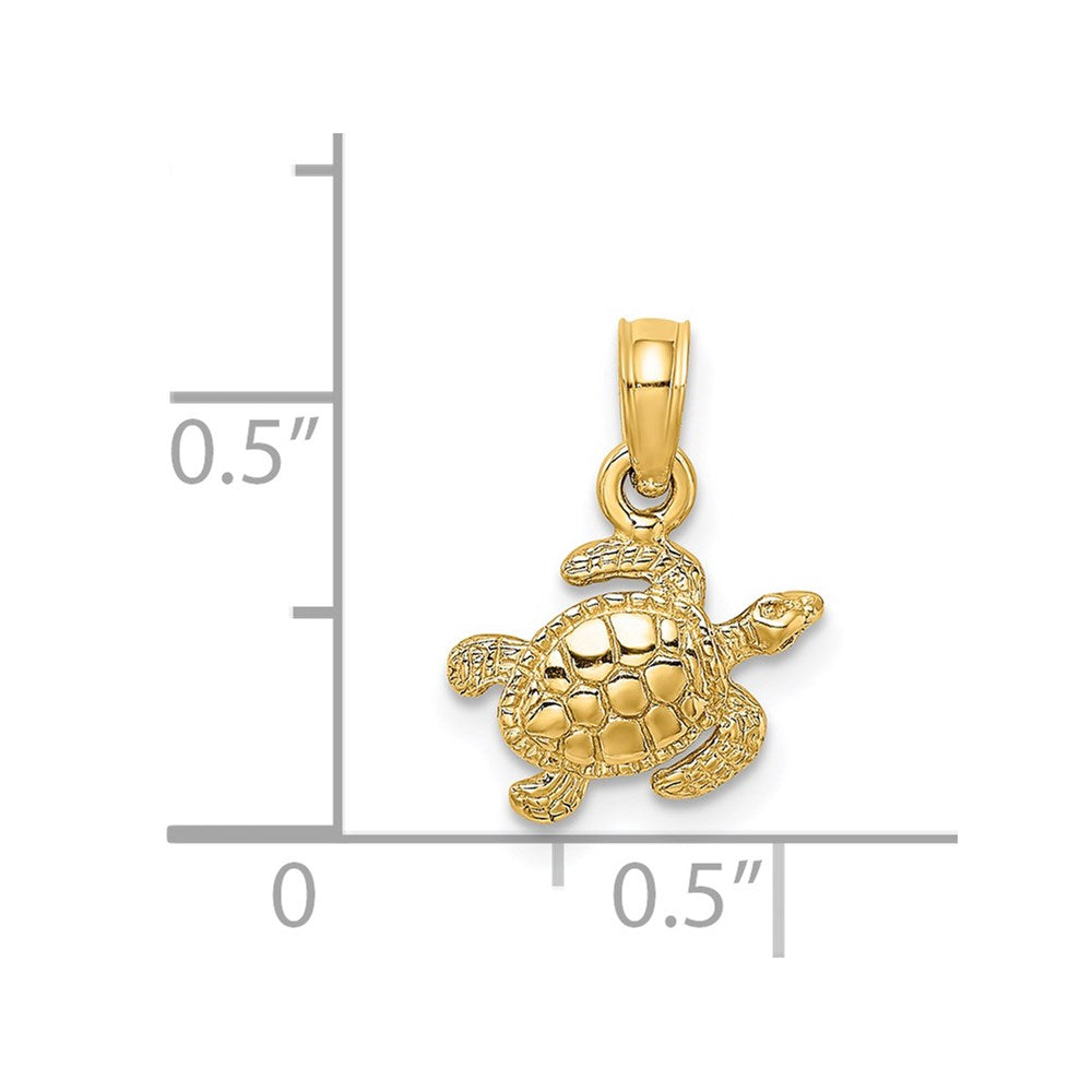 14K Yellow Gold Textured Sea Turtle Charm