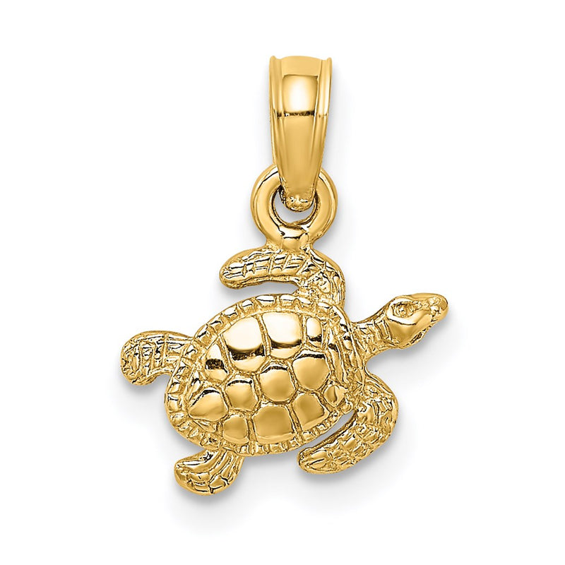 14K Yellow Gold Textured Sea Turtle Charm