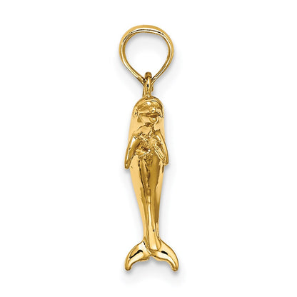 14K Yellow Gold 3-D Polished Mini Dolphin Jumping Charm