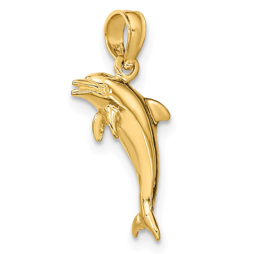 14K Yellow Gold 3-D Polished Mini Dolphin Jumping Charm