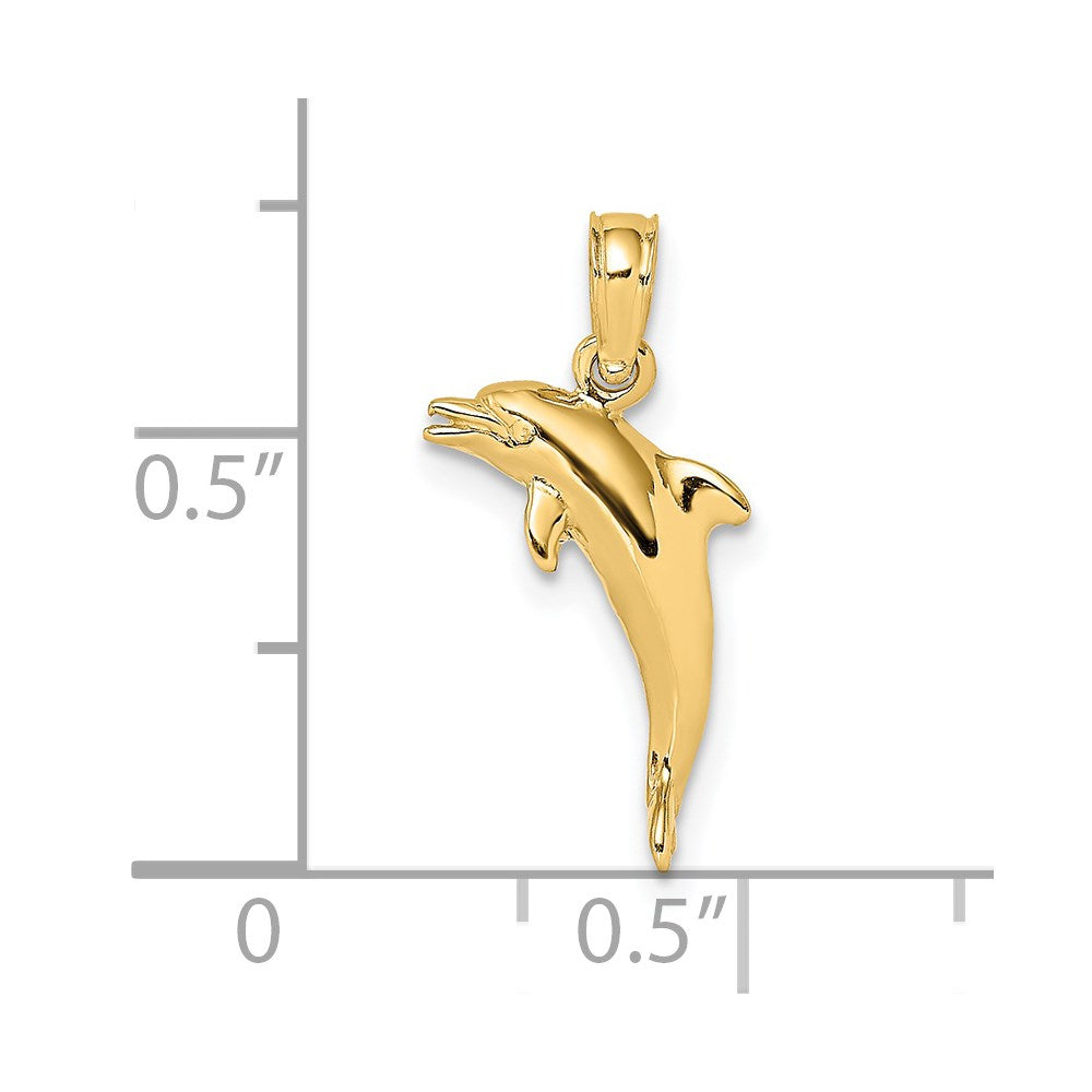14K Yellow Gold 3-D Polished Mini Dolphin Jumping Charm