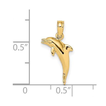 14K Yellow Gold 3-D Polished Mini Dolphin Jumping Charm