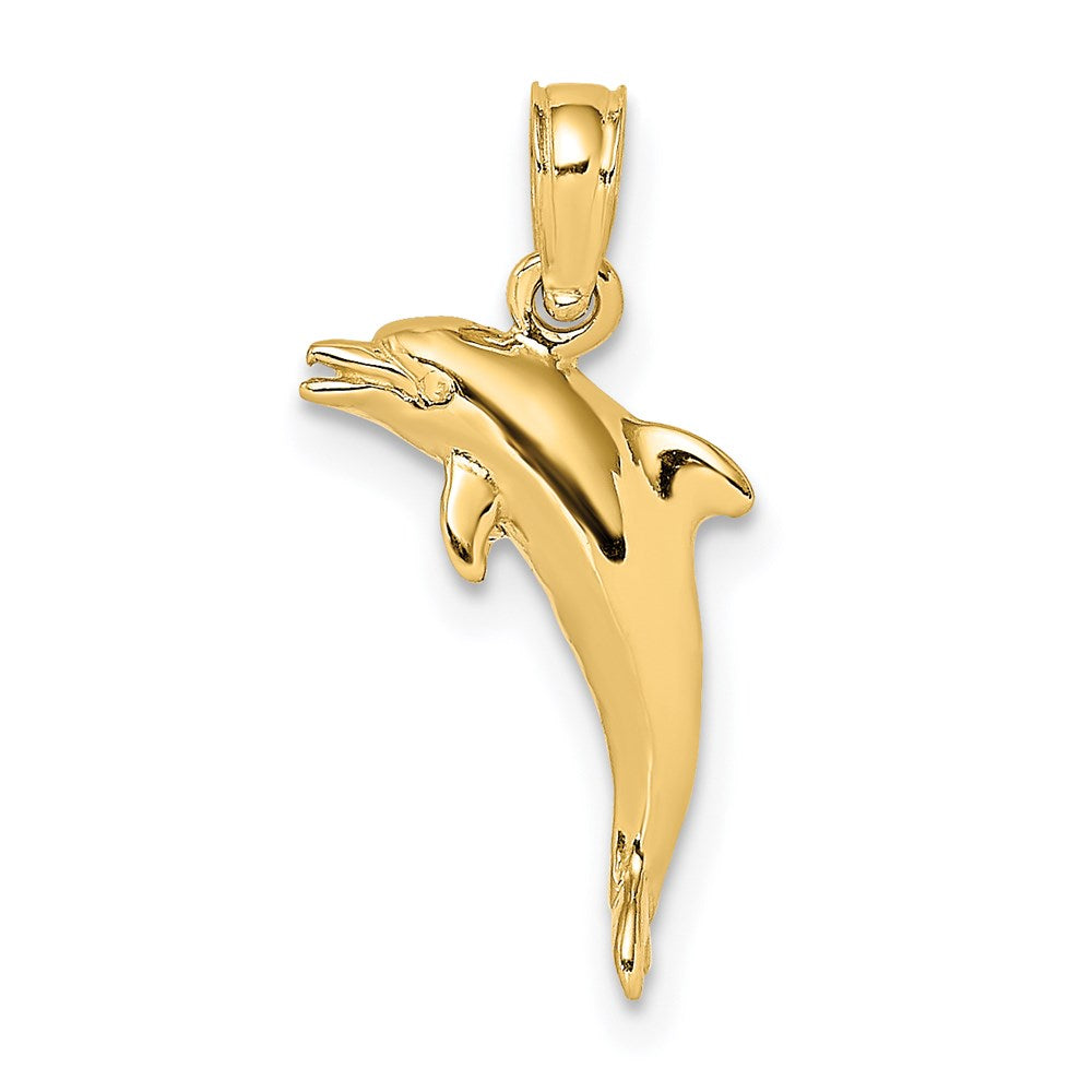 14K Yellow Gold 3-D Polished Mini Dolphin Jumping Charm