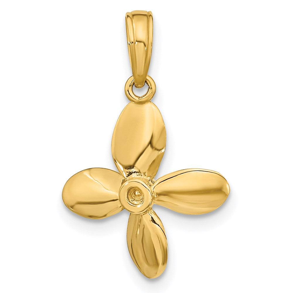 14K Yellow Gold 3-D W/ 4 Blades Propeller Charm