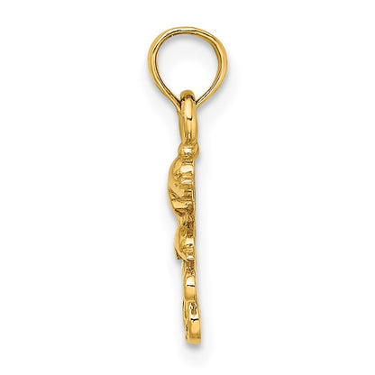 14K Yellow Gold Textured Mini Double Dolphins And Waves Charm