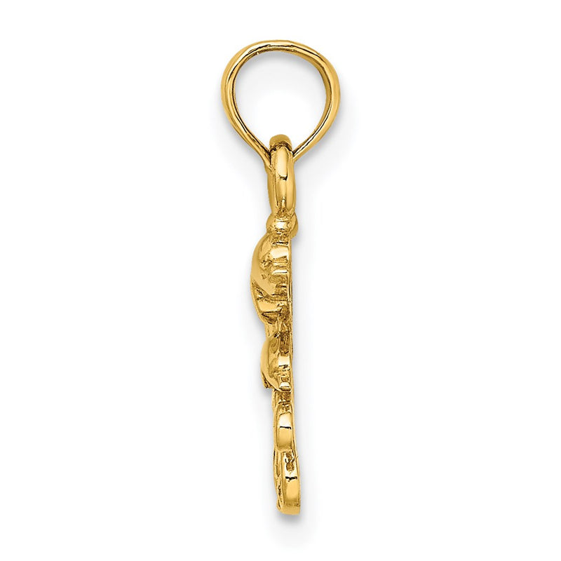 14K Yellow Gold Textured Mini Double Dolphins And Waves Charm