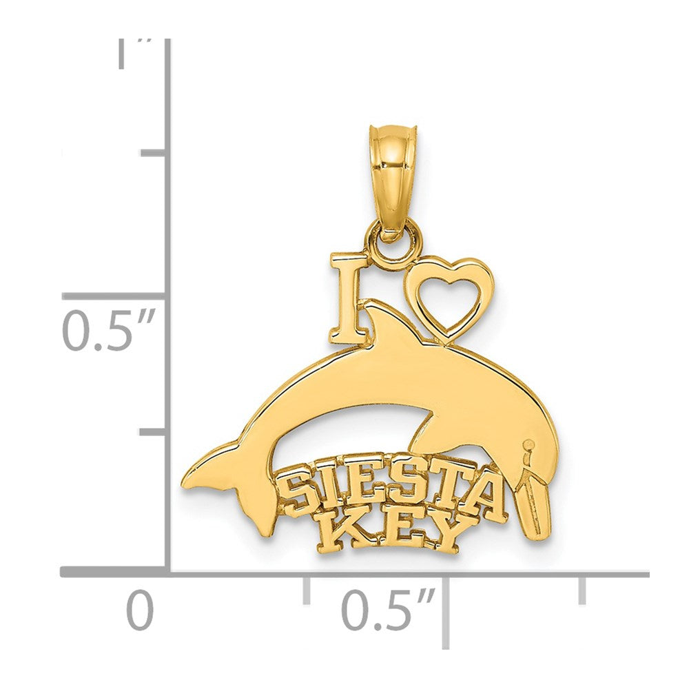 14K Yellow Gold I Heart Siesta Key With Dolphin Charm
