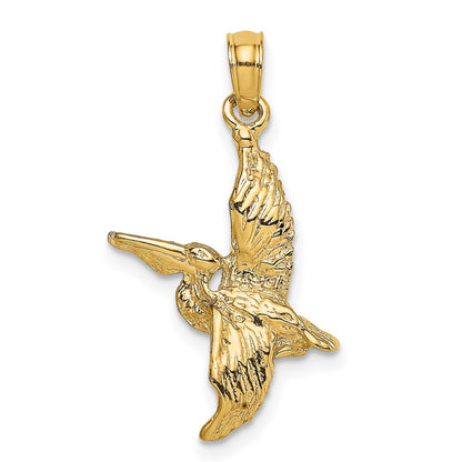 14K Yellow Gold 3-D Pelican Flying Charm