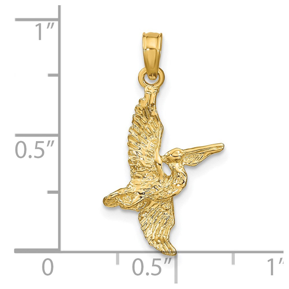 14K Yellow Gold 3-D Pelican Flying Charm
