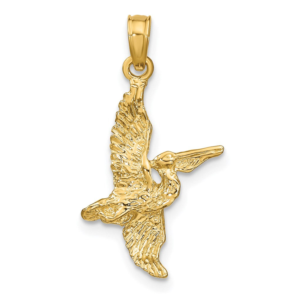 14K Yellow Gold 3-D Pelican Flying Charm