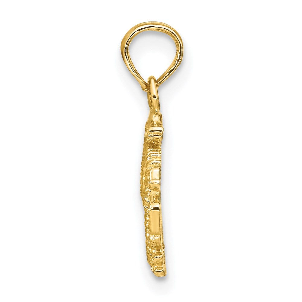 14K Yellow Gold Textured Mini Seahorse And Coral Charm