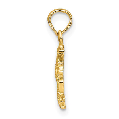 14K Yellow Gold Textured Mini Seahorse And Coral Charm
