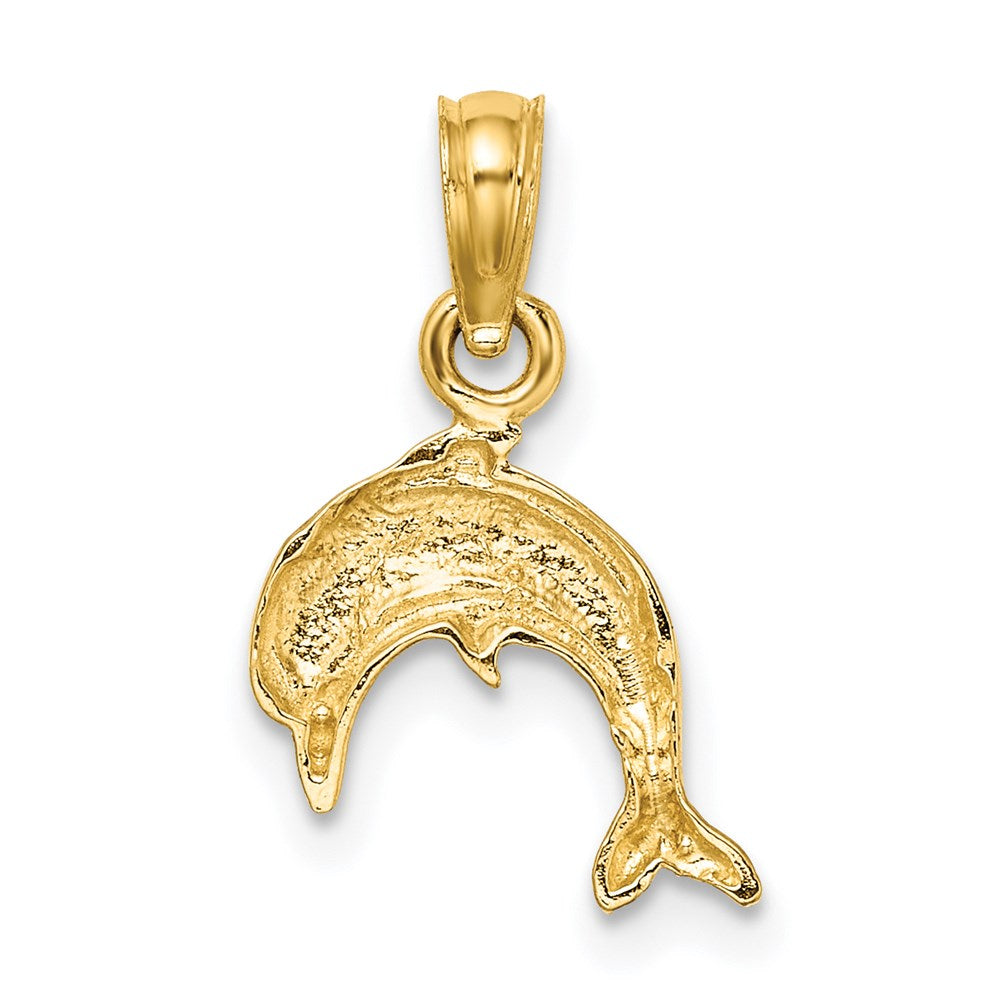14K Yellow Gold Textured Mini Dolphin Jumping Charm