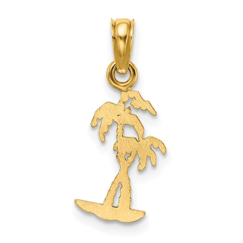14K Yellow Gold Texture Mini Double Palm Trees Charm
