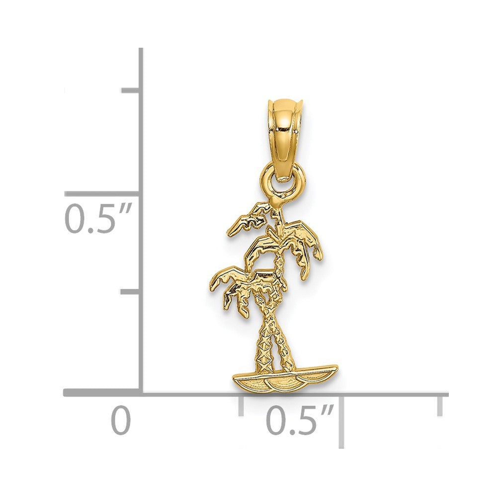 14K Yellow Gold Texture Mini Double Palm Trees Charm