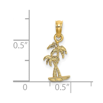 14K Yellow Gold Texture Mini Double Palm Trees Charm