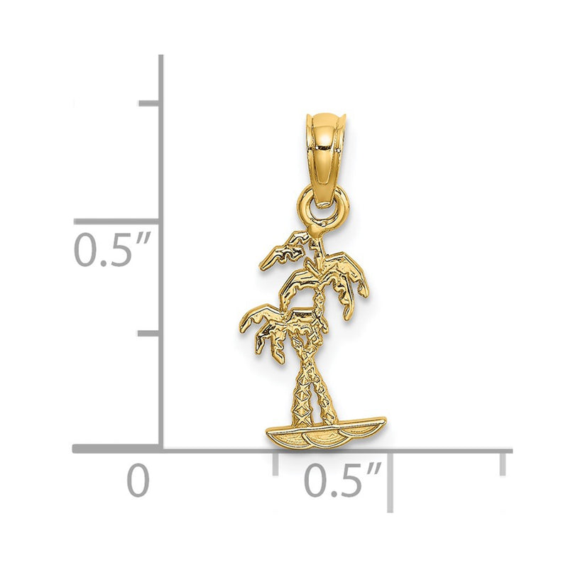 14K Yellow Gold Texture Mini Double Palm Trees Charm