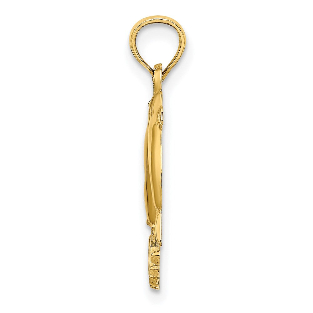 14K Yellow Gold Polished Ocean City W/ Jumping Dolphins Charm
